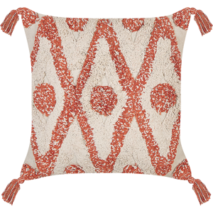 Beliani Decorative Pillow Beige and Orange Cotton 45 x 45 cm Geometric Pattern Boho Design Throw Cushion Material:Cotton Size:45x10x45