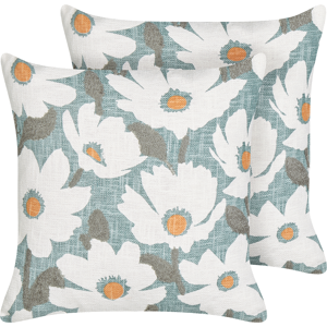 Beliani Set of 2 Scatter Cushions Blue Cotton 45 x 45 cm Floral Pattern Handmade Removable Cover with Filling Boho Style Material:Cotton Size:45x6x45