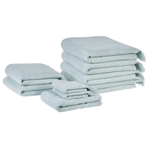 Beliani Set of 9 Bath Towels Mint Terry Cotton Polyester Tassels Texture Bath Towels Material:Cotton Size:x0.5x