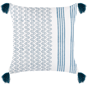 Beliani Decorative Cushion White and Blue Cotton 45 x 45 cm Geometric Pattern Block Printed Boho Decor Accessories Material:Cotton Size:45x10x45