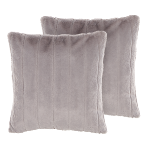 Beliani Set of 2 Throw Cushions Grey Polyester 45 x 45 cm Glam Embossed Zipper Furry Living Room Bedroom Material:Faux Fur Size:45x10x45