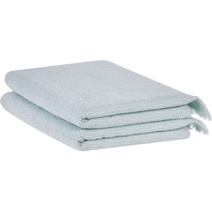 Beliani Set of 2 Bath Sheets Towels Mint Terry Cotton Polyester 100 x 150 cm Tassels Texture Bath Towels Material:Cotton Size:x0.5x