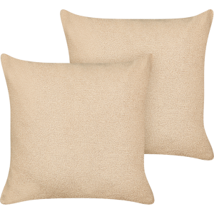 Beliani Set of 2 Decorative Cushions Sand Beige Boucle 60 x 60 cm Woven Removable with Zipper Boho Decor Accessories Material:Boucle Size:60x4x60