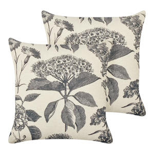 Beliani Set of 2 Scatter Cushions Beige and Grey Cotton 45 x 45 cm Square Handmade Throw Pillows Printed Floral Pattern Removable Cover Material:Cotton Size:45x10x45