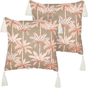 Beliani Set of 2 Scatter Cushions Multicolour Cotton 45 x 45 cm Marine Palm Tree Pattern Square Polyester Filling Home Accessories Material:Cotton Size:45x10x45