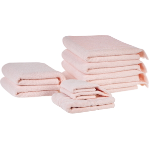 Beliani Set of 9 Bath Towels Pink Terry Cotton Polyester Tassels Texture Bath Towels Material:Cotton Size:x0.5x