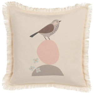 Beliani Decorative Cushion Beige Bird Motif 60 x 60 cm Scatter Toss Pillow Print Minimalist Modern Decor Accessories Material:Polyester Size:60x4x60