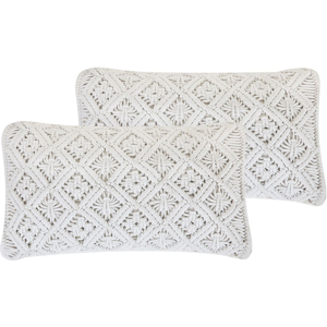 Beliani Set of 2 Decorative Cushions White Cotton Macramé 30 x 50 cm Rope Boho Retro Decor Accessories Material:Cotton Size:50x12x30