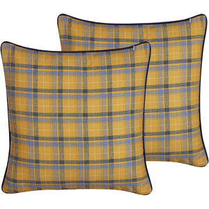 Beliani Set of 2 Decorative Cushions Multicolour 45 x 45 cm Chequered Pattern Throw Pillow Home Soft Accessory Material:Polyester Size:45x6x45