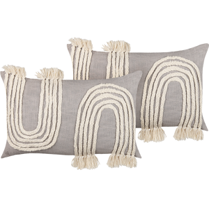 Beliani Set of 2 Decorative CushionsGrey and Beige Cotton 35 x 55 cm Geometric Pattern with Tassels Boho Decor Accessories Material:Cotton Size:55x10x35