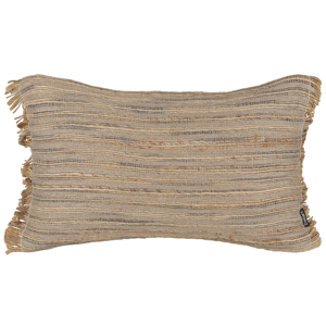 Beliani Decorative Cushion Beige Jute 30 x 50 cm Woven Removable with Zipper Decorative Fringe Boho Decor Accessories Material:Jute Size:50x10x30