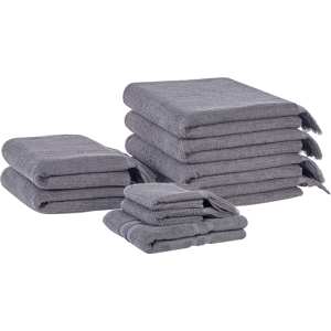 Beliani Set of 9 Bath Towels Grey Terry Cotton Polyester Tassels Texture Bath Towels Material:Cotton Size:x0.5x