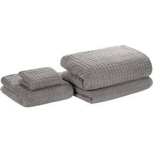 Beliani Set of 4 Towels Grey Cotton Low Twist Guest Hand Bath Towels and Bath Sheet Material:Cotton Size:x1x