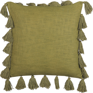 Beliani Decorative Cushion Green Cotton 45 x 45 cm with Tassels Modern Boho Decor Accessories Material:Cotton Size:45x10x45