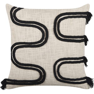 Beliani Decorative Cushion Beige and Black 45 x 45 cm Abstract Pattern Square Throw Pillow Home Soft Accessory Material:Cotton Size:45x14x45