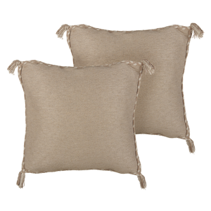 Beliani Set of 2 Decorative Cushions Beige Jute 45 x 45 cm Woven Removable with Zipper Decorative Tassels Boho Decor Accessories Material:Jute Size:45x10x45