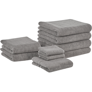 Beliani Set of 9 Towels Grey Terry Cotton Chevron Pattern Texture Bath Towels Guest Towels Hand Towels Bath Mat Material:Cotton Size:x0.5x