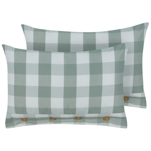 Beliani Set of 2 Scatter Cushions Mint Green Fabric 40 x 60 cm Checked Pattern Cottage Style Textile Material:Polyester Size:60x12x40
