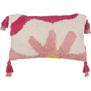 Beliani Tufted Scatter Cushion Pink and White Cotton 30 x 50 cm Flower Motif with Tassels Boho Decor Accessories Material:Cotton Size:50x12x30