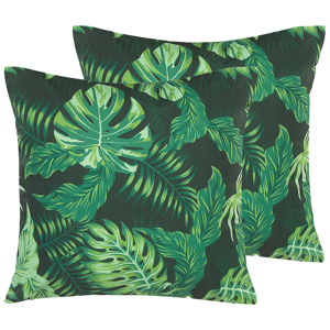 Beliani Set of 2 Garden Cushions Green Polyester Square 45 x 45 cm Palm Leaf Pattern Modern Design Throw Cushion Material:Polyester Size:45x12x45