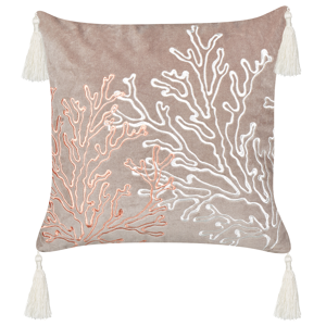 Beliani Scatter Cushion Taupe Velvet 45 x 45 cm Marine Coral Motif Square Polyester Filling Home Accessories Material:Velvet Size:45x10x45