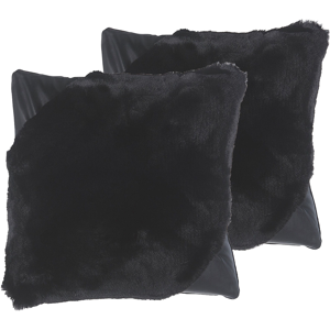 Beliani Set of 2 Decorative Cushions Black Faux Fur Shaggy 42 x 42 cm Double Sided Decor Accessories Material:Faux Fur Size:42x12x42