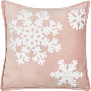 Beliani Scatter Cushion Pink White Cotton Velvet 45 x 45 cm Christmas Motif Snowflake Print Accessories Festive Decor Material:Velvet Size:45x8x45