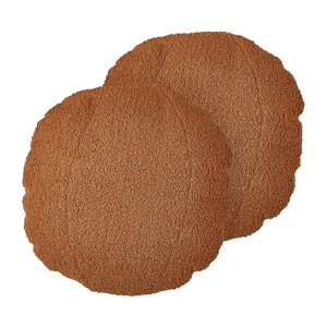 Beliani Set of 2 Cushions Brown Teddy Fabric ⌀ 30 cm Throw Pillows Decorative Soft Filling Accessories Living Room Bedroom Material:Polyester Size:30x10x30