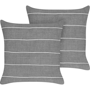 Beliani Set of 2 Decorative Cushions Grey and White Linen Cotton 50 x 50 cm Striped Pattern Decor Accessories Material:Linen Size:50x8x50