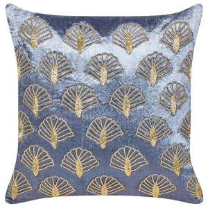 Beliani Scatter Cushion Violet and Gold Velvet 45 x 45 cm Square Handmade Throw Pillow Embroidered Seashell Pattern Removable Cover Material:Velvet Size:45x10x45