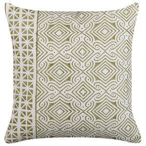 Beliani Set of 2 Scatter Cushions Green and White 45 x 45 cm Hand Block Print Removable Covers Zipper Oriental Pattern  Material:Cotton Size:45x10x45
