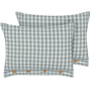 Beliani Set of 2 Decorative Cushions Green and White Chequered Pattern 40 x 60 cm Buttons Modern Décor Accessories Bedroom Living Room Material:Polyester Size:60x12x40