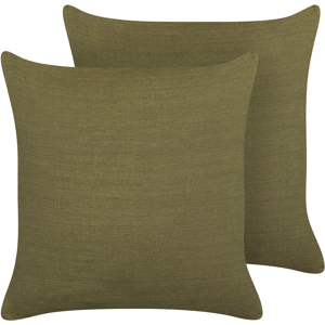 Beliani Set of 2 Decorative Cushions Green Linen 45 x 45 cm Solid Colour Home Decoration Material:Linen Size:45x10x45