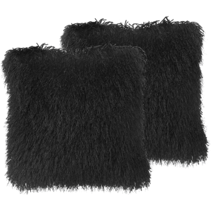 Beliani Set of 2 Decorative Throw Pillows Black Polyester Fabric Accent Cushion Cover with Insert Furry Surface 45 x 45 cm Material:Polyester Size:45x12x45