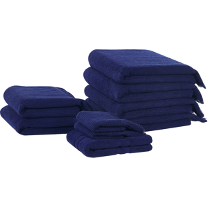 Beliani Set of 9 Bath Towels Navy Terry Cotton Polyester Tassels Texture Bath Towels Material:Cotton Size:x0.5x