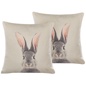 Beliani Set of 2 Scatter Cushions Grey Taupe Cotton Animal Prints Square 45 x 45 cm with Insert Easter Decorations Throw Pillows Material:Polyester Size:45x6x45