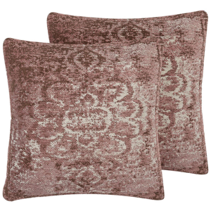 Beliani Set of 2 Decorative Cushions Pink Oriental Pattern 45 x 45 cm Distressed Vintage Glamour Decor Accessories Material:Cotton Size:45x10x45