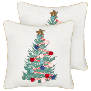 Beliani Set of 2 Scatter Cushions White 45 x 45 cm Christmas Tree Pattern Cotton Removable Covers Living Room Bedroom Material:Cotton Size:45x6x45