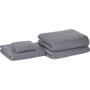 Beliani Set of 4 Towels Grey Cotton Zero Twist Guest Hand Bath Towels and Bath Mat Material:Cotton Size:x1x