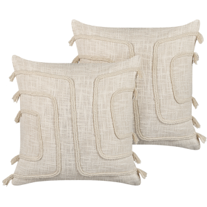 Beliani Set of 2 decorative Cushions Beige 45 x 45 cm Absract Pattern Square Home Accessory Material:Cotton Size:45x14x45