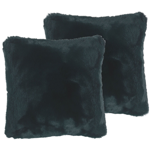 Beliani Set of 2 Decorative Cushions Green Faux Fur Shaggy 42 x 42 cm One Sided Decor Accessories Material:Faux Fur Size:42x12x42