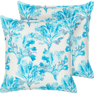 Beliani Set of 2 Scatter Cushions White and Blue Cotton 45 x 45 cm Marine Coral Pattern Square Polyester Filling Home Accessories Material:Cotton Size:45x9x45