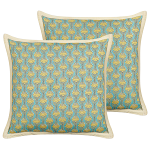 Beliani 2 Scatter Cushions Cotton Flower Pattern 45 x 45 cm Decorative Piping Removable Cover Decor Accessories Material:Cotton Size:45x10x45