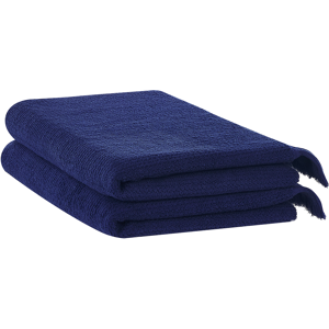 Beliani Set of 2 Bath Sheets Towels Navy Terry Cotton Polyester 100 x 150 cm Tassels Texture Bath Towels Material:Cotton Size:x0.5x