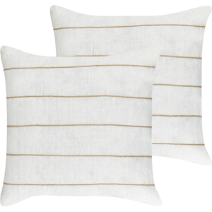 Beliani Set of 2 Decorative Cushions White nad Beige Linen Cotton 50 x 50 cm Striped Pattern Decor Accessories Material:Linen Size:50x8x50