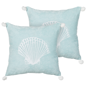 Beliani Set of 2 Scatter Cushions Blue Velvet 45 x 45 cm Marine Seashell Motif Square Polyester Filling Home Accessories Material:Velvet Size:45x10x45