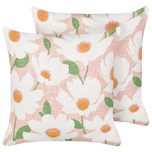 Beliani Set of 2 Scatter Cushions Pink Cotton 45 x 45 cm Floral Pattern Handmade Removable Cover with Filling Boho Style Material:Cotton Size:45x6x45