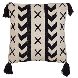 Beliani Scatter Cushion Beige and Black Cotton 45 x 45 cm Geometric Pattern Tassels Handwoven Removable Covers Material:Cotton Size:45x10x45
