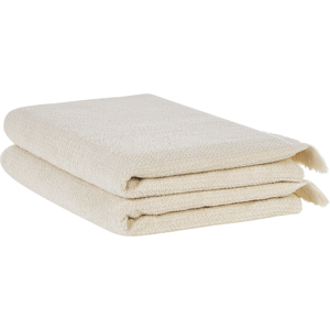 Beliani Set of 2 Bath Sheets Towels Beige Terry Cotton Polyester 100 x 150 cm Tassels Texture Bath Towels Material:Cotton Size:x0.5x