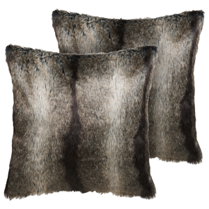 Beliani Set of 2 Throw Cushions Black and White Acrylic 45 x 45 cm Glam Striped Zipper Furry Living Room Bedroom Material:Faux Fur Size:10x45x45